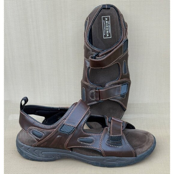 MENS FISHERMAN OPEN TOE HOOK&LOOP CASUAL-OUTDOOR SANDALS BROWN 10 COMFORT - Picture 1 of 11
